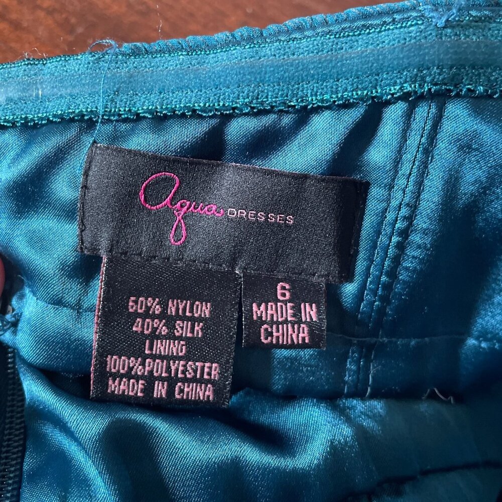 Vintage Aqua Silk Blend Fairycore Strapless Maxi Dress Floral Boho Goddess Sz 6 - Picture 14 of 16